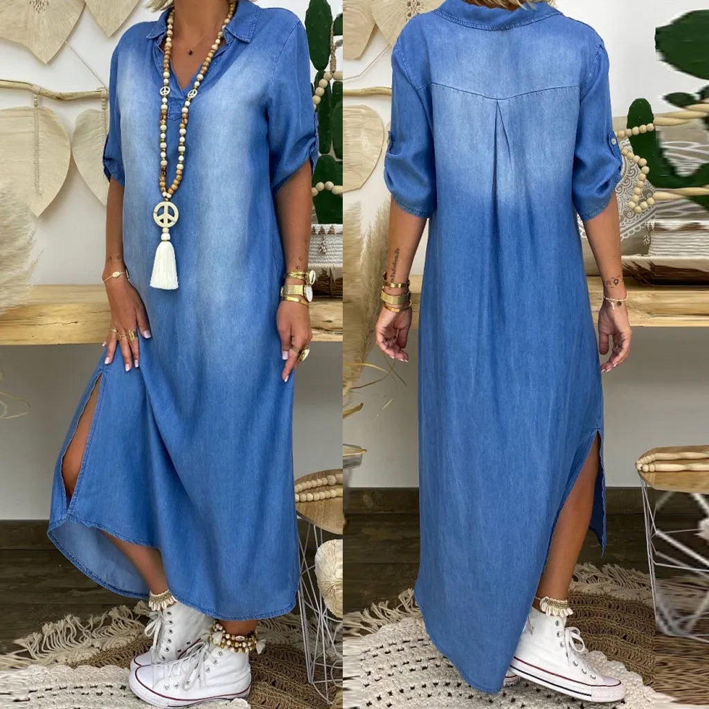 Lea | Lange jurk in jeanslook