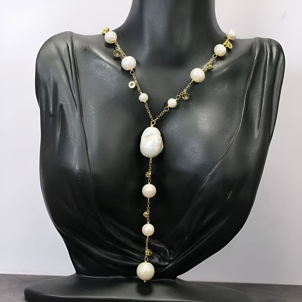 Elvire – Luxe Y-Halsketting met Keshi-Parels