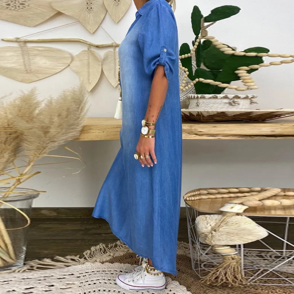 Lea | Lange jurk in jeanslook
