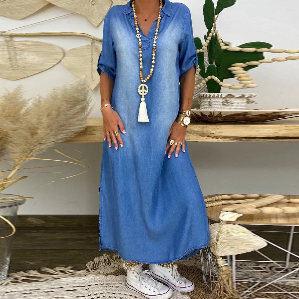 Lea | Lange jurk in jeanslook