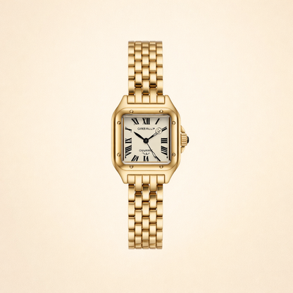 Elegante gouden horloge met subtiele schakelstructuur