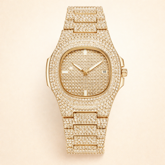 Elegante gouden horloge met subtiele parel