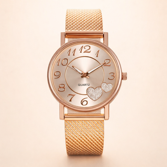 Minimalistische roségouden horloge met subtiele parel