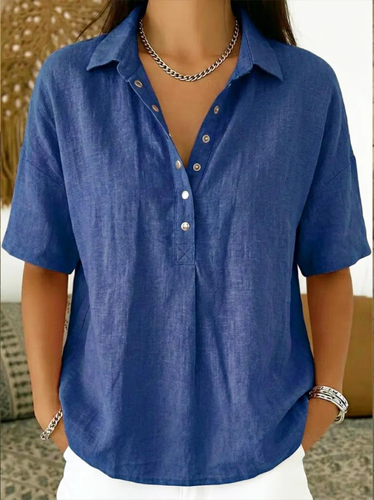 Van Veen | Blouse met kraag en knoopdetail