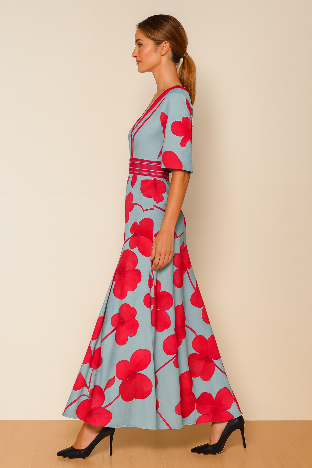 Xenovia – Bloemen Maxi Jurk met V-hals Design
