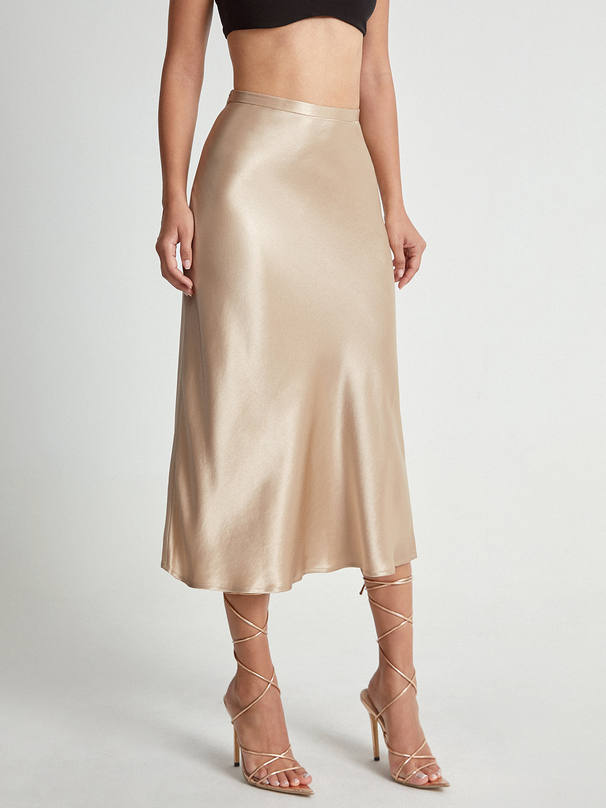 High Waist Satijnen Flowy Midi Rok