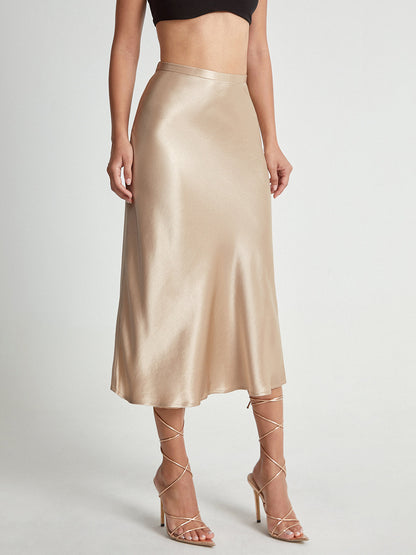 High Waist Satijnen Flowy Midi Rok