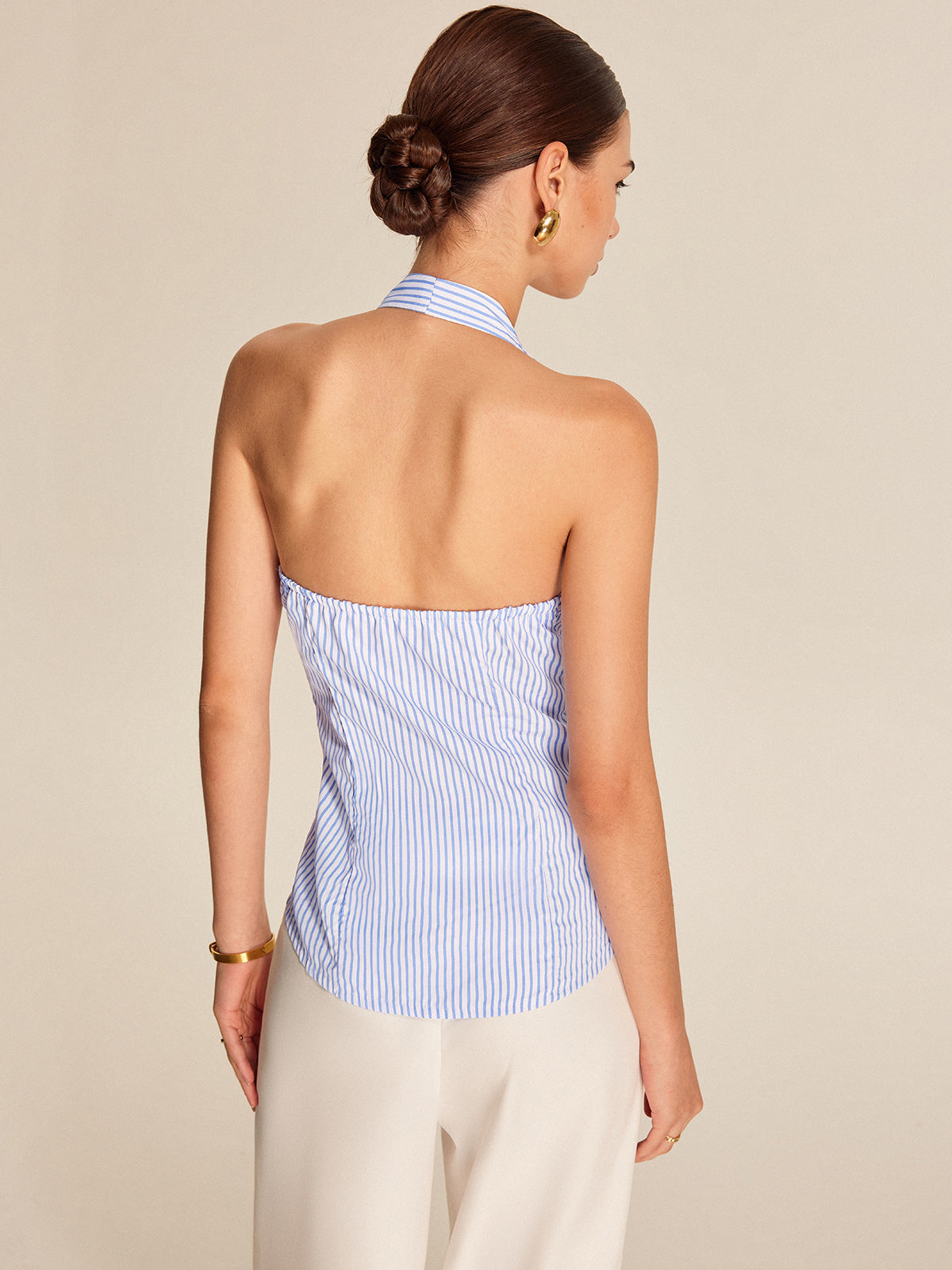 Gestreepte Halter Top met Striksluiting