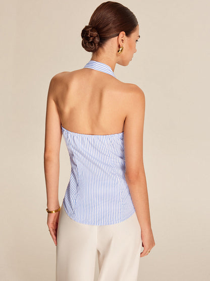 Gestreepte Halter Top met Striksluiting
