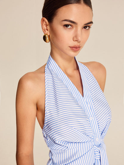 Gestreepte Halter Top met Striksluiting