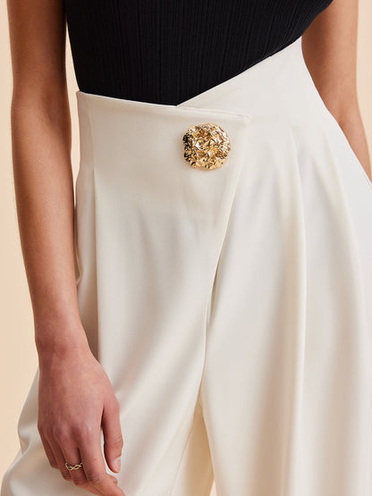 High-Waist Wide Leg Broek met Details