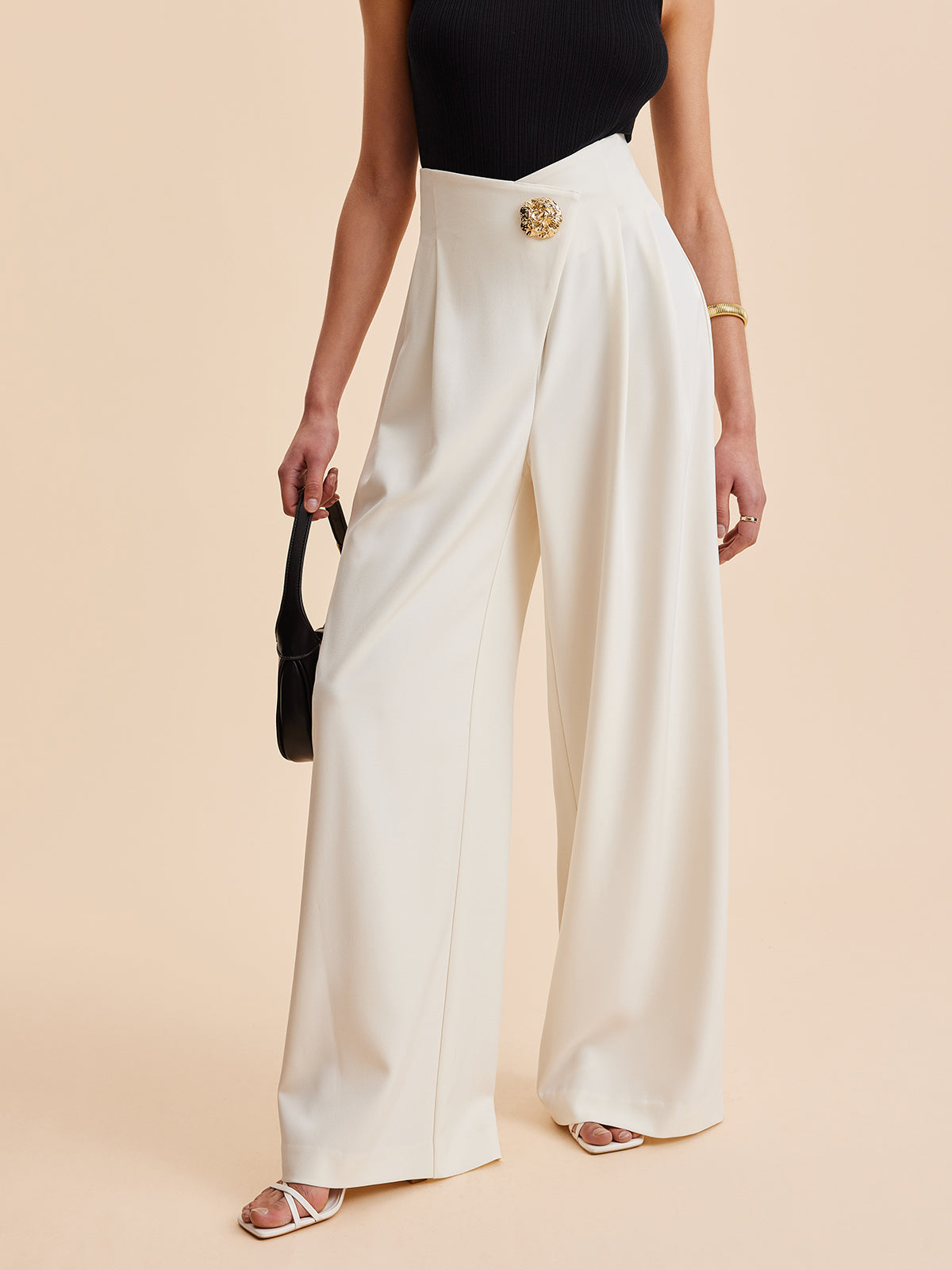 High-Waist Wide Leg Broek met Details