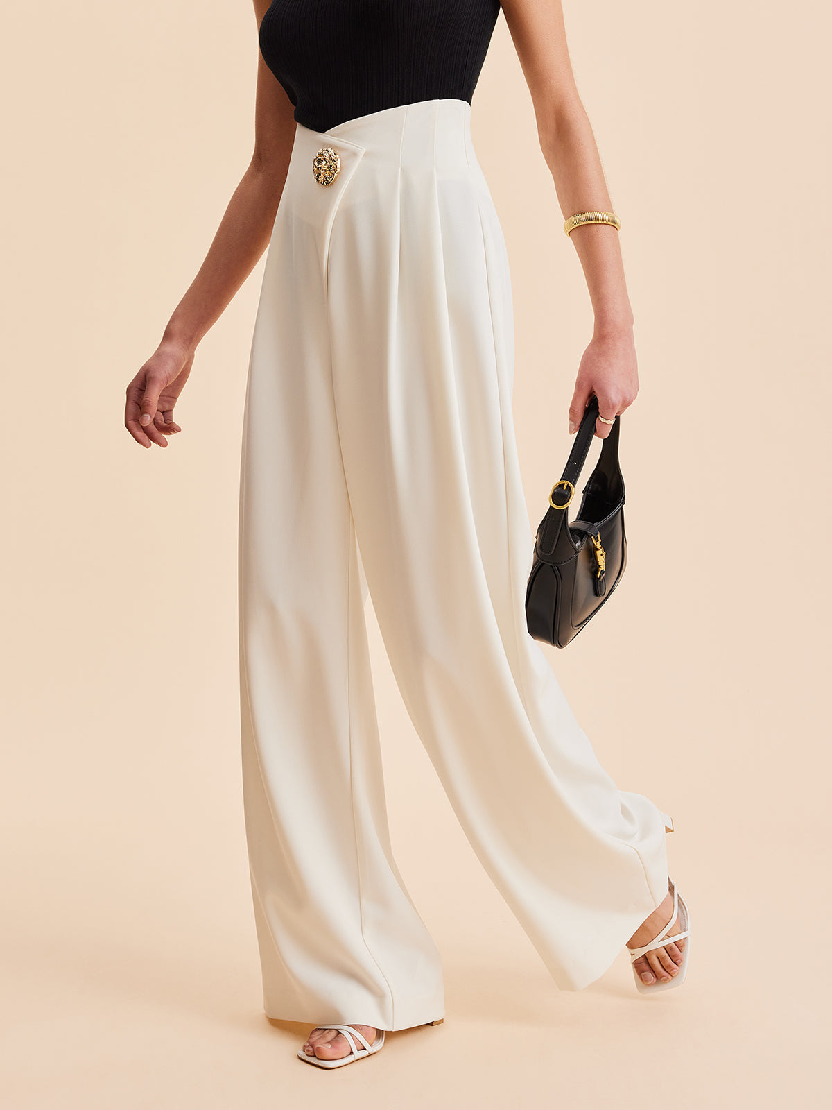 High-Waist Wide Leg Broek met Details