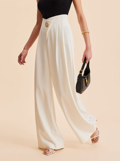 High-Waist Wide Leg Broek met Details