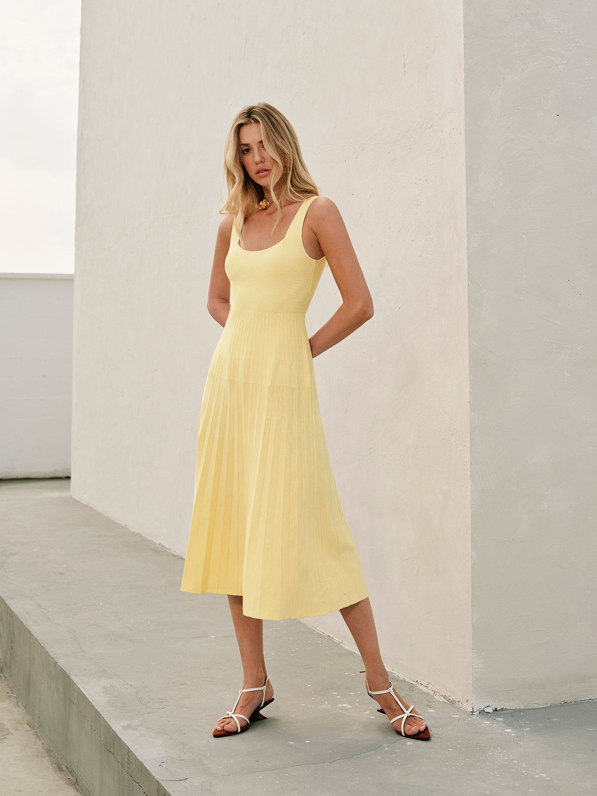 Ribbed Knitted Dress with Square Neckline