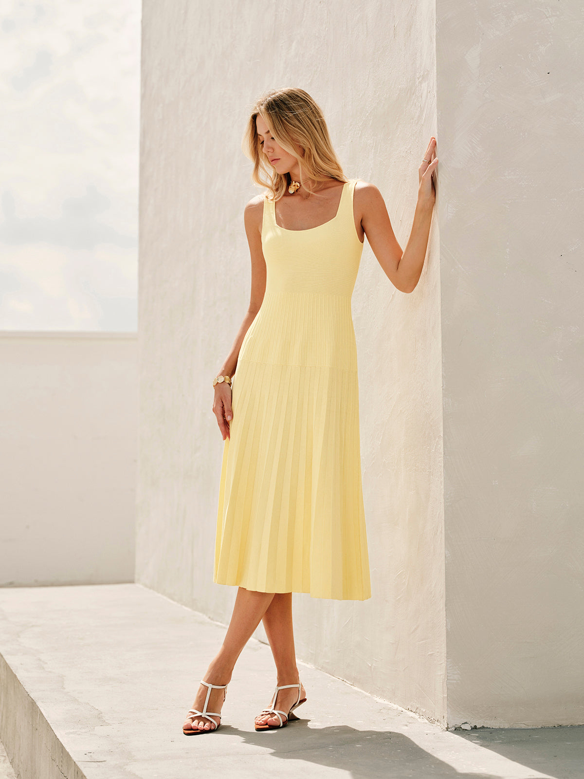 Ribbed Knitted Dress with Square Neckline