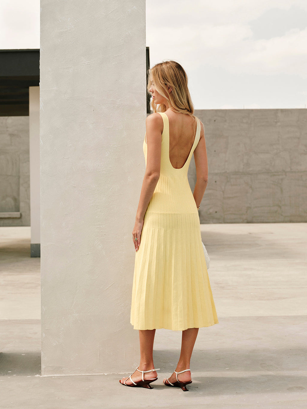 Ribbed Knitted Dress with Square Neckline