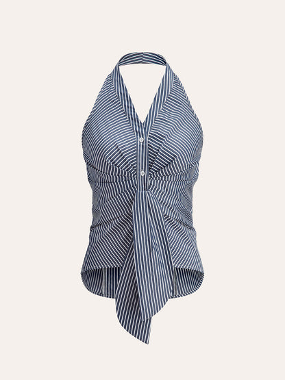 Gestreepte Halter Top met Striksluiting