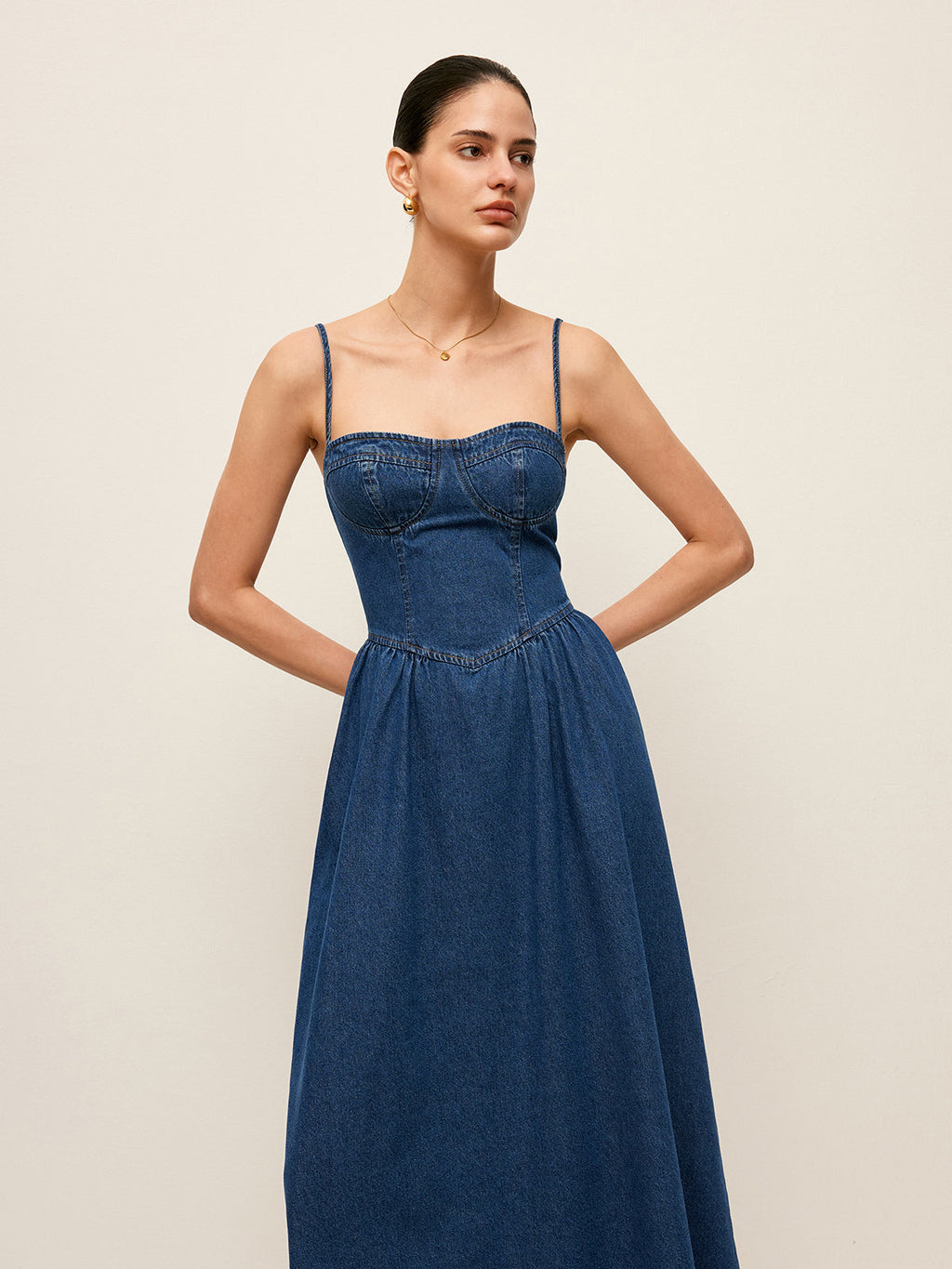 Denim Corset Style Maxi Dress – Elegant Collection