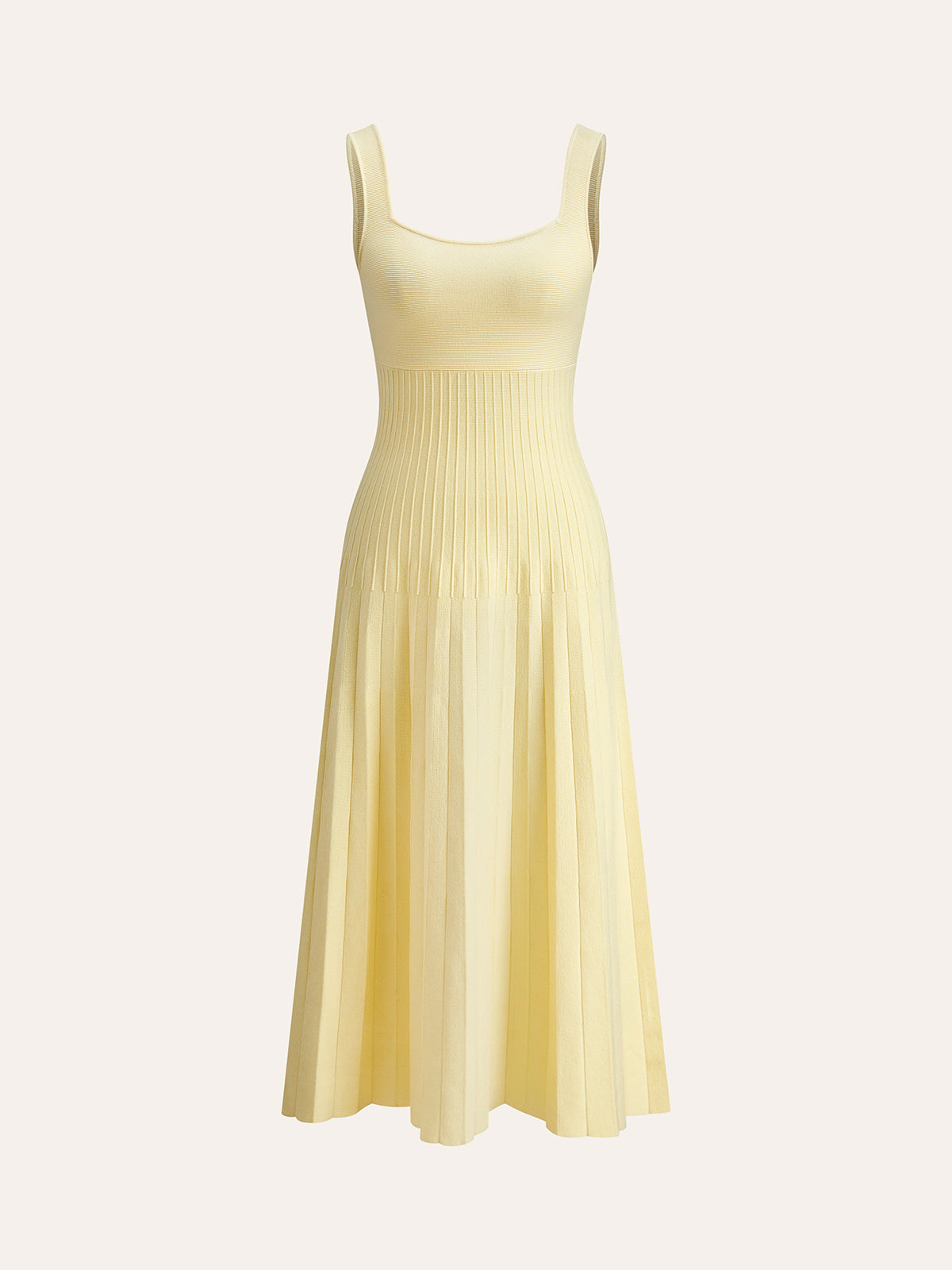 Ribbed Knitted Dress with Square Neckline