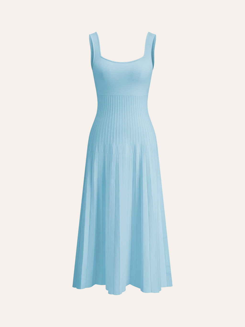 Ribbed Knitted Dress with Square Neckline