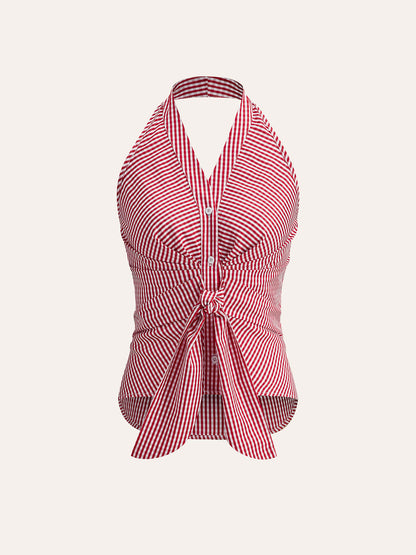 Gestreepte Halter Top met Striksluiting