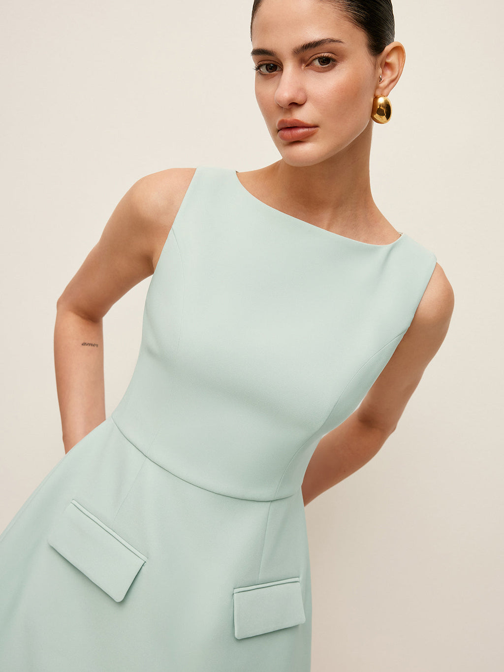Mint Muse Geplooide Mini Jurk