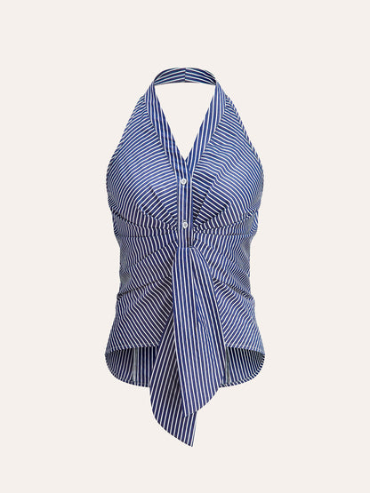 Gestreepte Halter Top met Striksluiting
