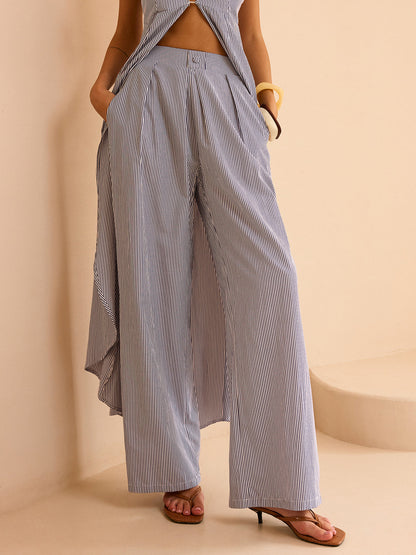 Gestreepte Lange Cami Top & Wide Leg Broek Set