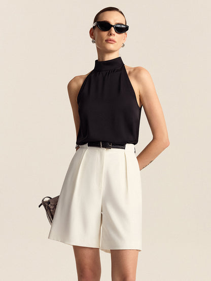 Geplooide Mid-Waist Shorts met Riem