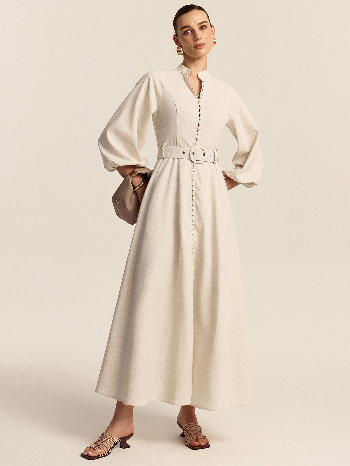 Maxi Dress with Button Placket and Waistband