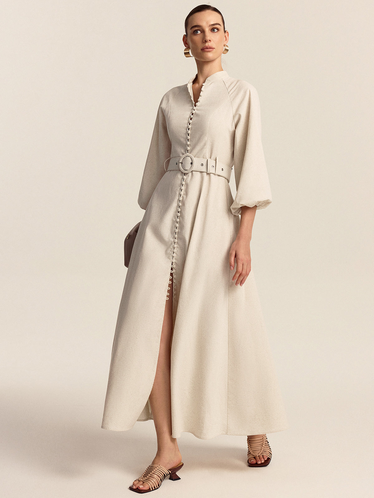 Maxi Dress with Button Placket and Waistband