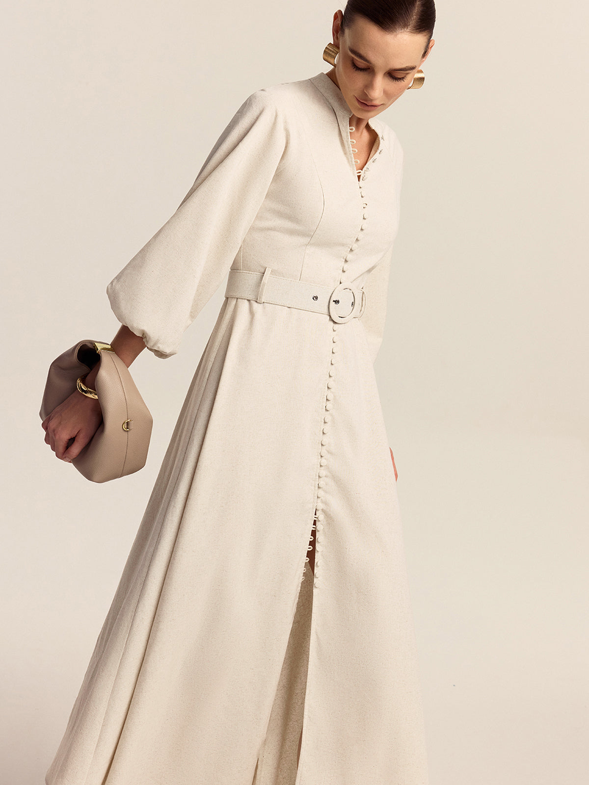 Maxi Dress with Button Placket and Waistband