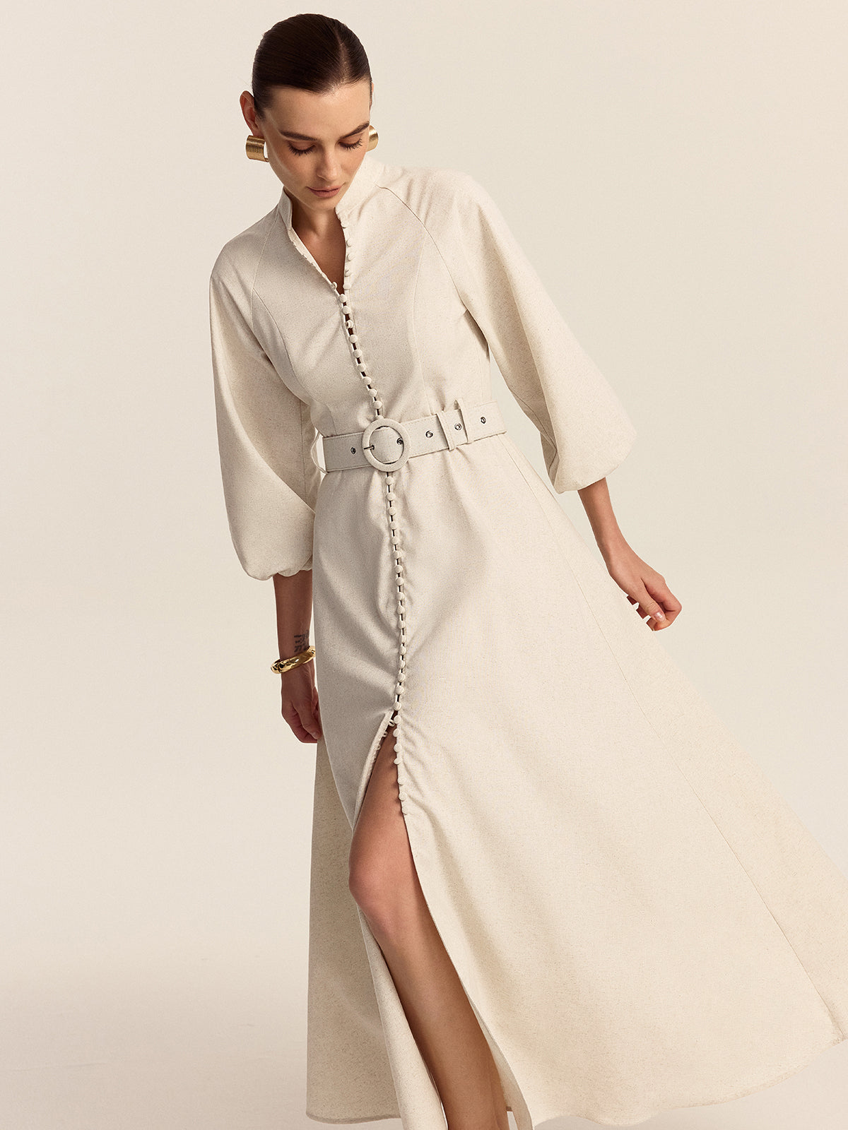 Maxi Dress with Button Placket and Waistband