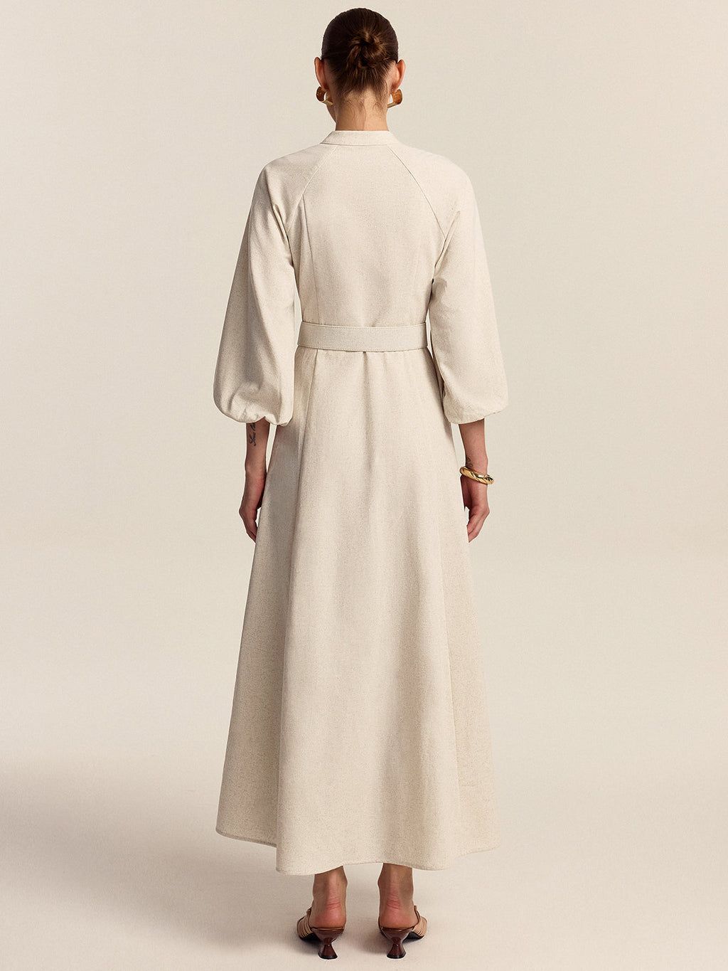 Maxi Dress with Button Placket and Waistband