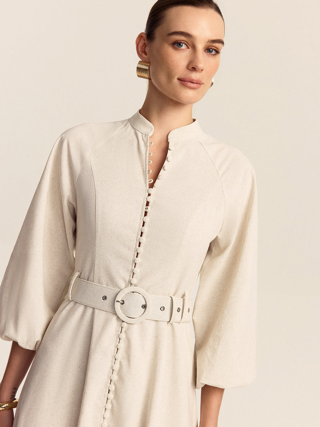 Maxi Dress with Button Placket and Waistband