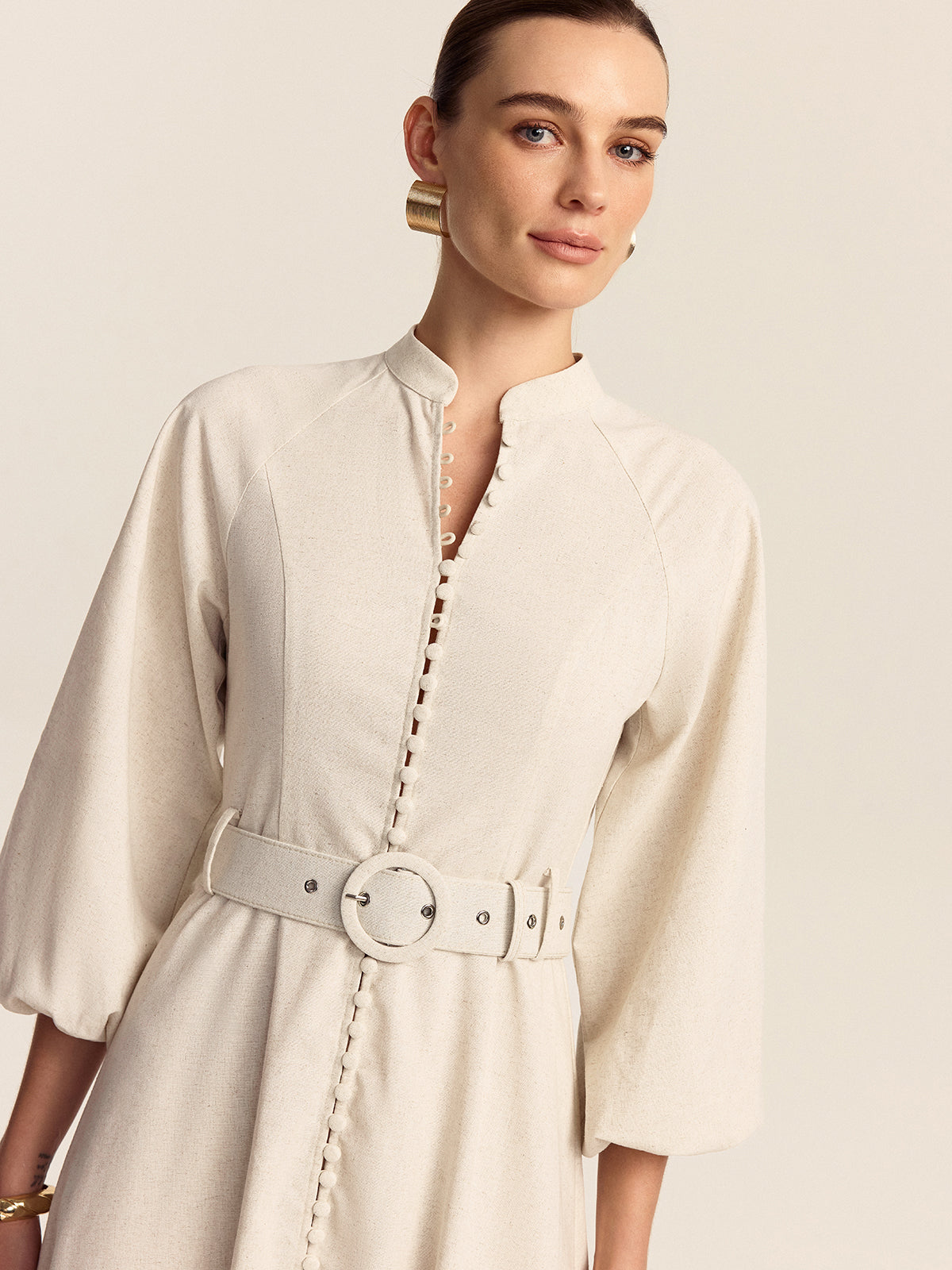 Maxi Dress with Button Placket and Waistband