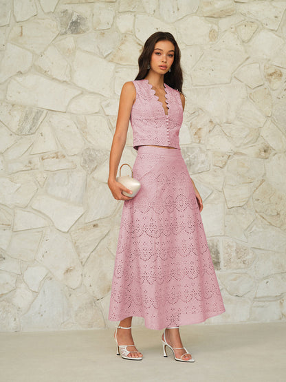 Katoenen Maxi Rok met Broderiepatroon