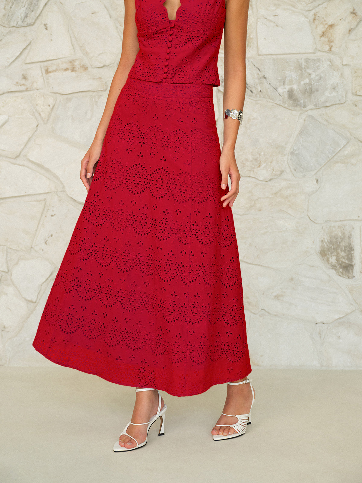 Katoenen Maxi Rok met Broderiepatroon