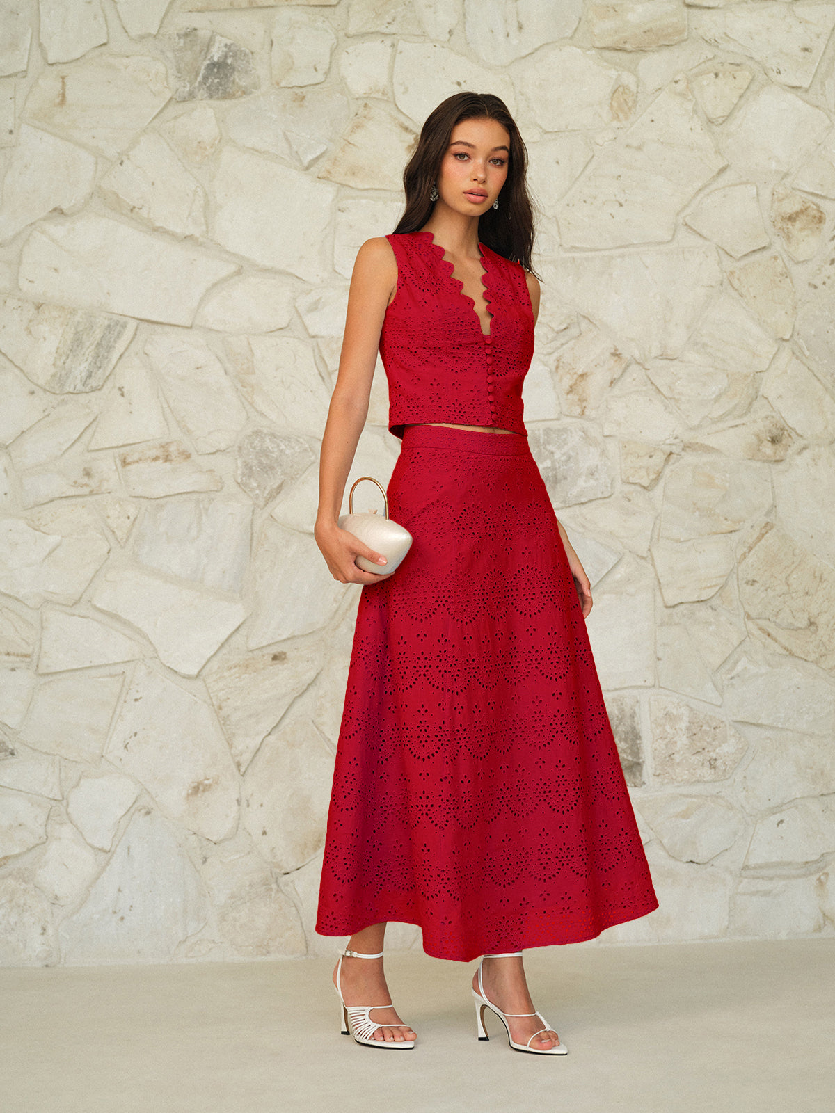 Katoenen Maxi Rok met Broderiepatroon