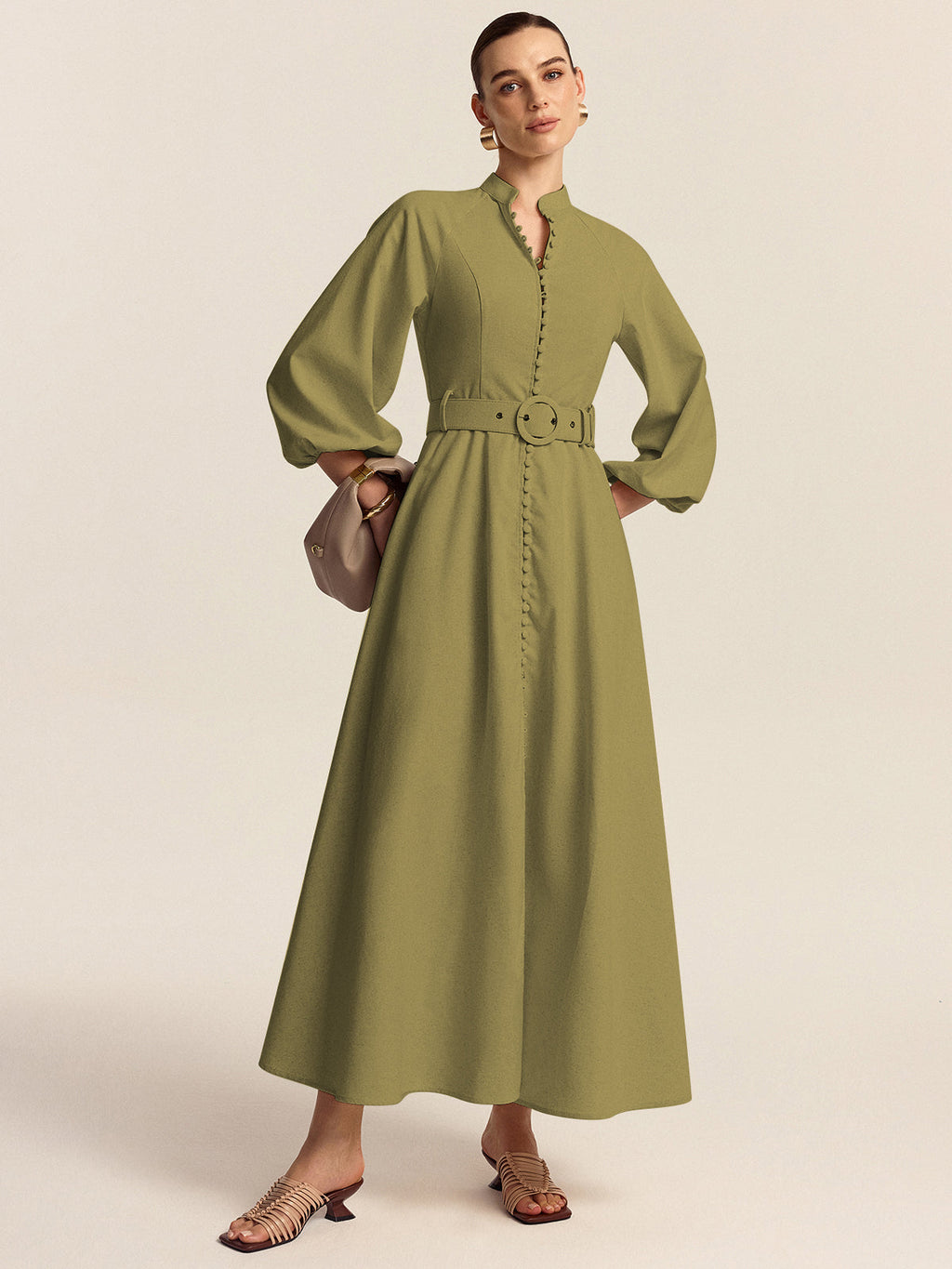 Maxi Dress with Button Placket and Waistband