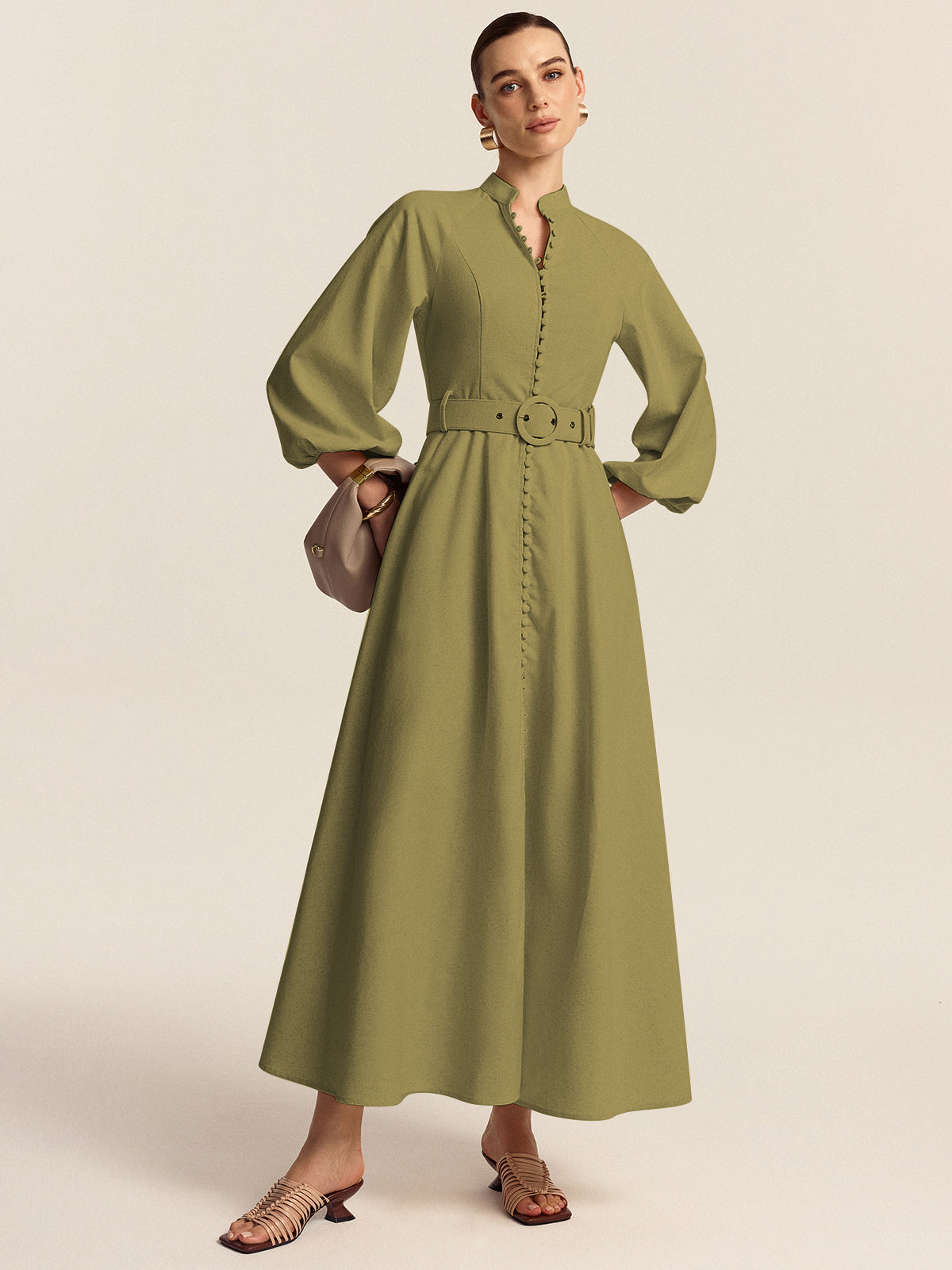Maxi Dress with Button Placket and Waistband