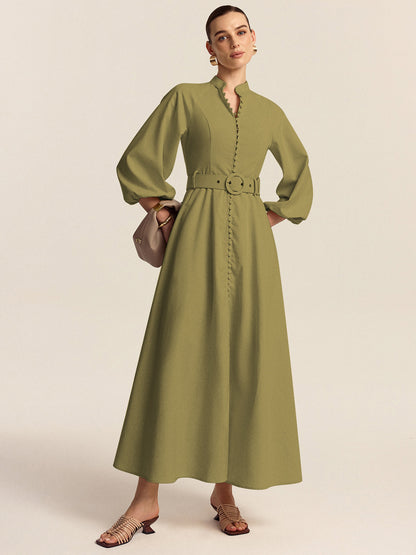 Maxi Jurk met Knoopsluiting en Riem