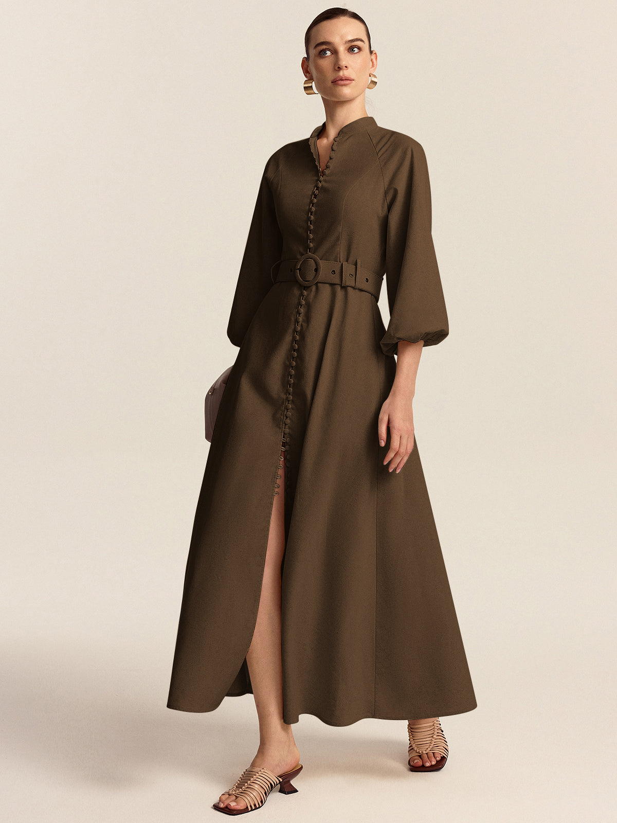 Maxi Dress with Button Placket and Waistband