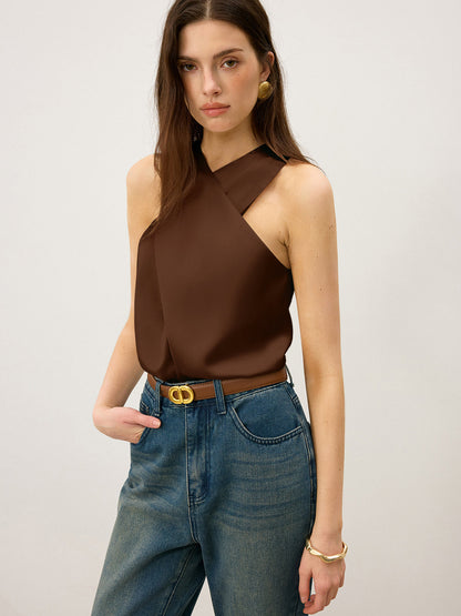 Satijnen Cross-Over Collar Tanktop