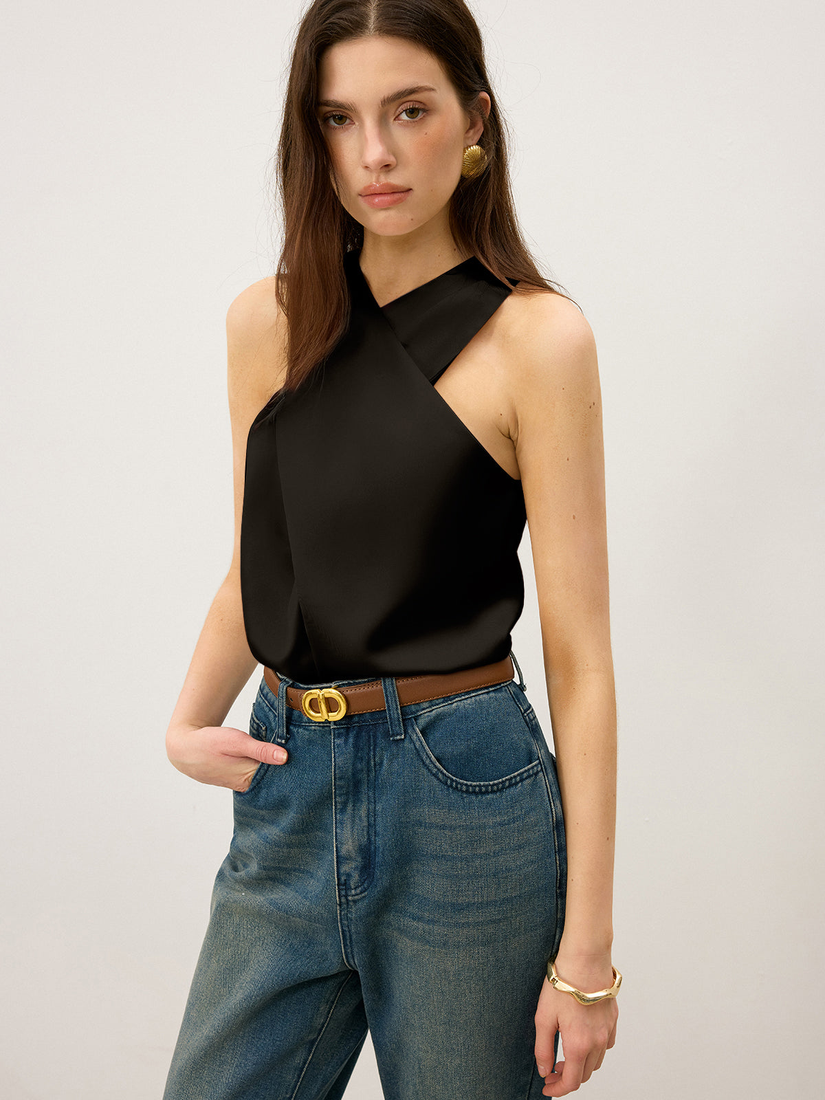 Satijnen Cross-Over Collar Tanktop