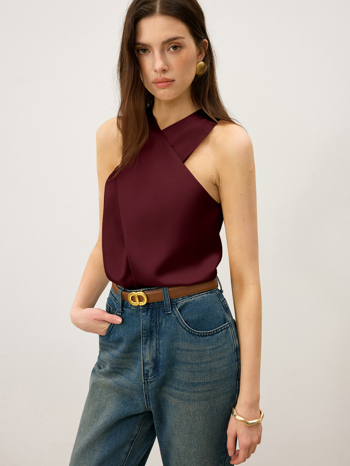 Satijnen Cross-Over Collar Tanktop