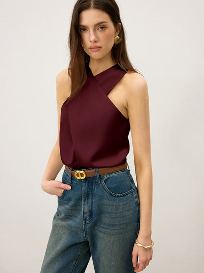 Satijnen Cross-Over Collar Tanktop