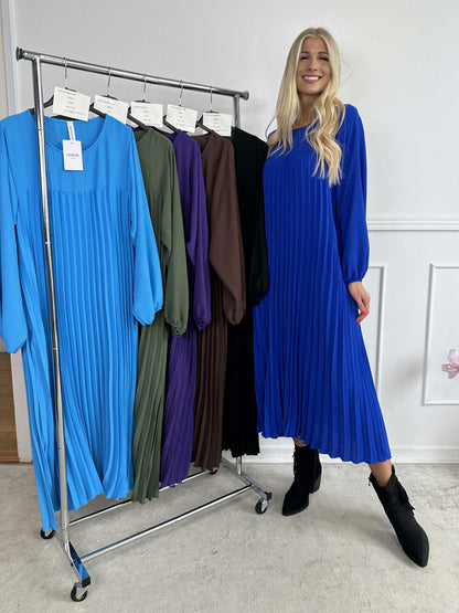 Katrina Long Sleeve - Lange jurk met plooien en zakken