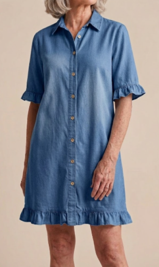 Maria | Comfortabele Denim Jurk met Flatterende Plooien